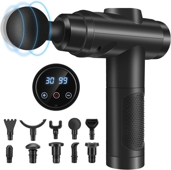 Massage Gun Deep Tissue, Muscle Percussion Massager with 30 Speeds Quiet Hand Massagers with LCD